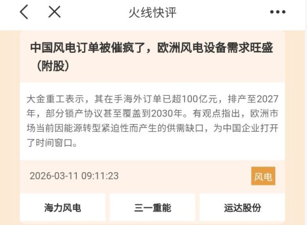 风电板块多只股涨停，有什么利好？