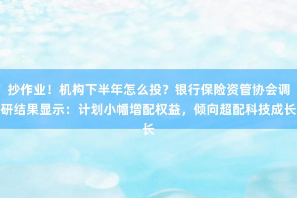 抄作业！机构下半年怎么投？银行保险资管协会调研结果显示：计划小幅增配权益，倾向超配科技成长