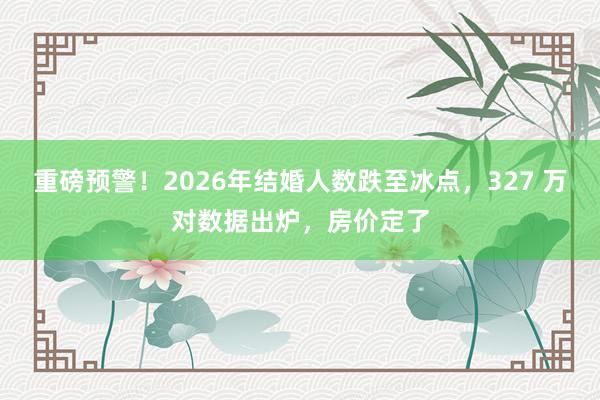 重磅预警！2026年结婚人数跌至冰点，327 万对数据出炉，房价定了