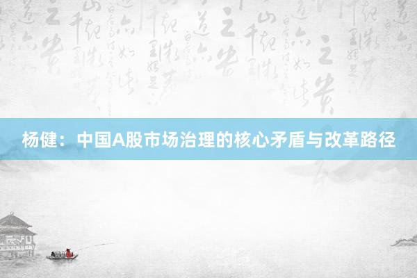杨健：中国A股市场治理的核心矛盾与改革路径