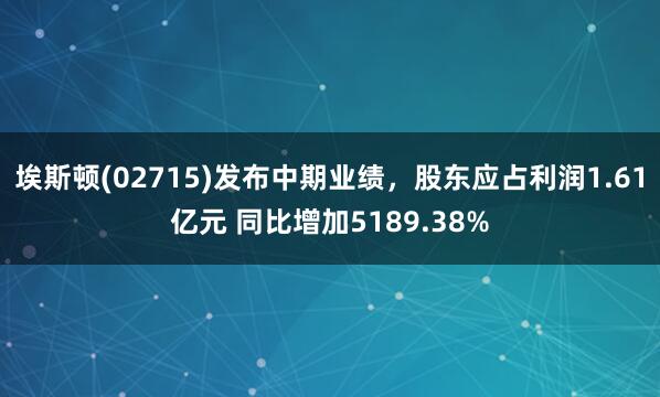埃斯顿(02715)发布中期业绩，股东应占利润1.61亿元 同比增加5189.38%