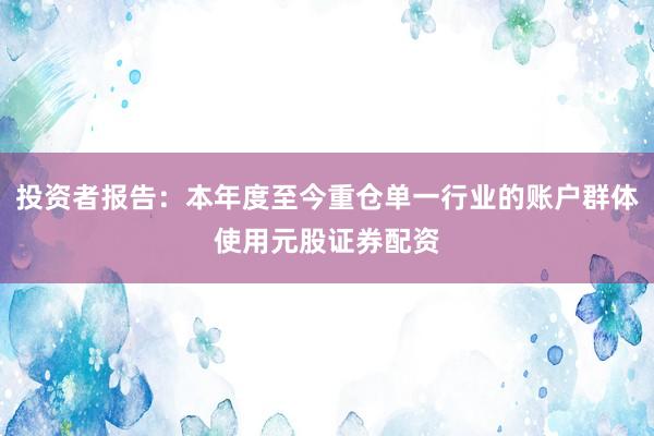 投资者报告：本年度至今重仓单一行业的账户群体使用元股证券配资