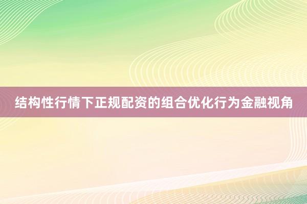 结构性行情下正规配资的组合优化行为金融视角